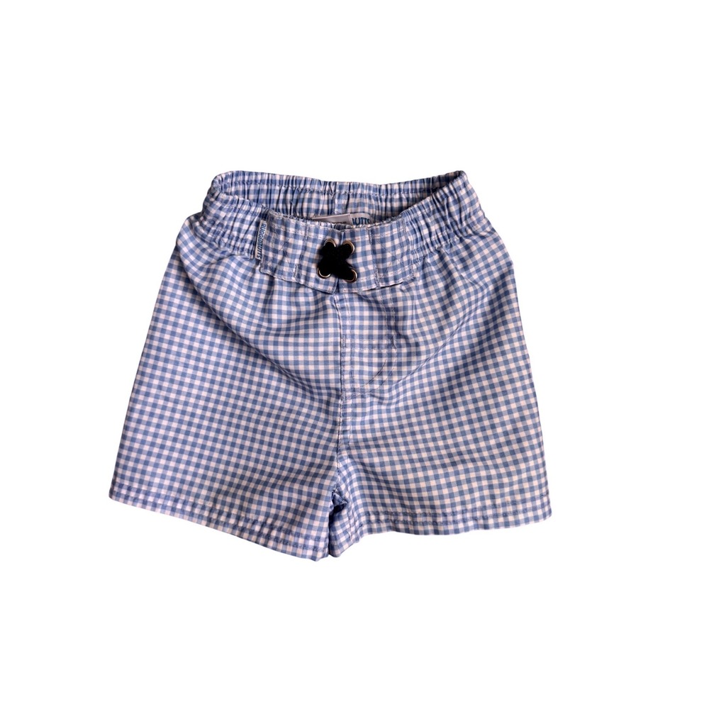 RuggedButts Boys Light Blue Gingham Swim‎ Trunks Mesh Lined Shorts 12-18M